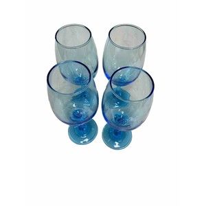 Set  Of 4 Vintage Cristar Rioja Sky Blue Water Goblets-Wine Glasses 8 1/8” Tall